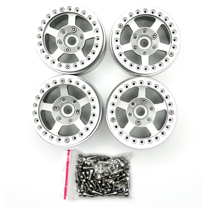 3466 - 1.9" Aluminum Beadlock Rims (4pcs) 5 Star, Silver